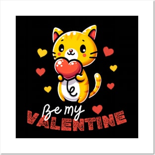 Cat be my valentine holding a heart balloon | Valentines day Posters and Art